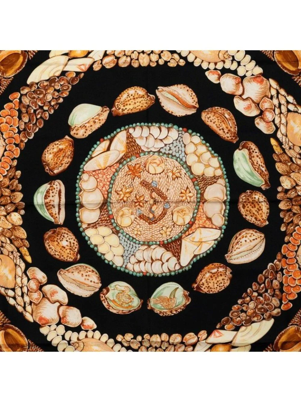 Hermes Carre 90 Rocaille Seashell Scarf Large Black Multicolor Silk